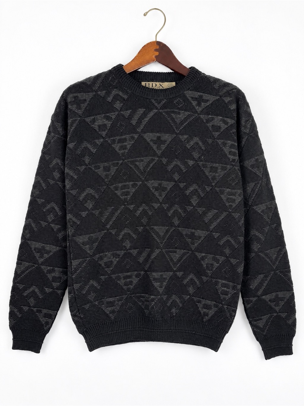 Vintage 90s PDX Jantzen Geometric Grandpa Sweater M Charcoal Black